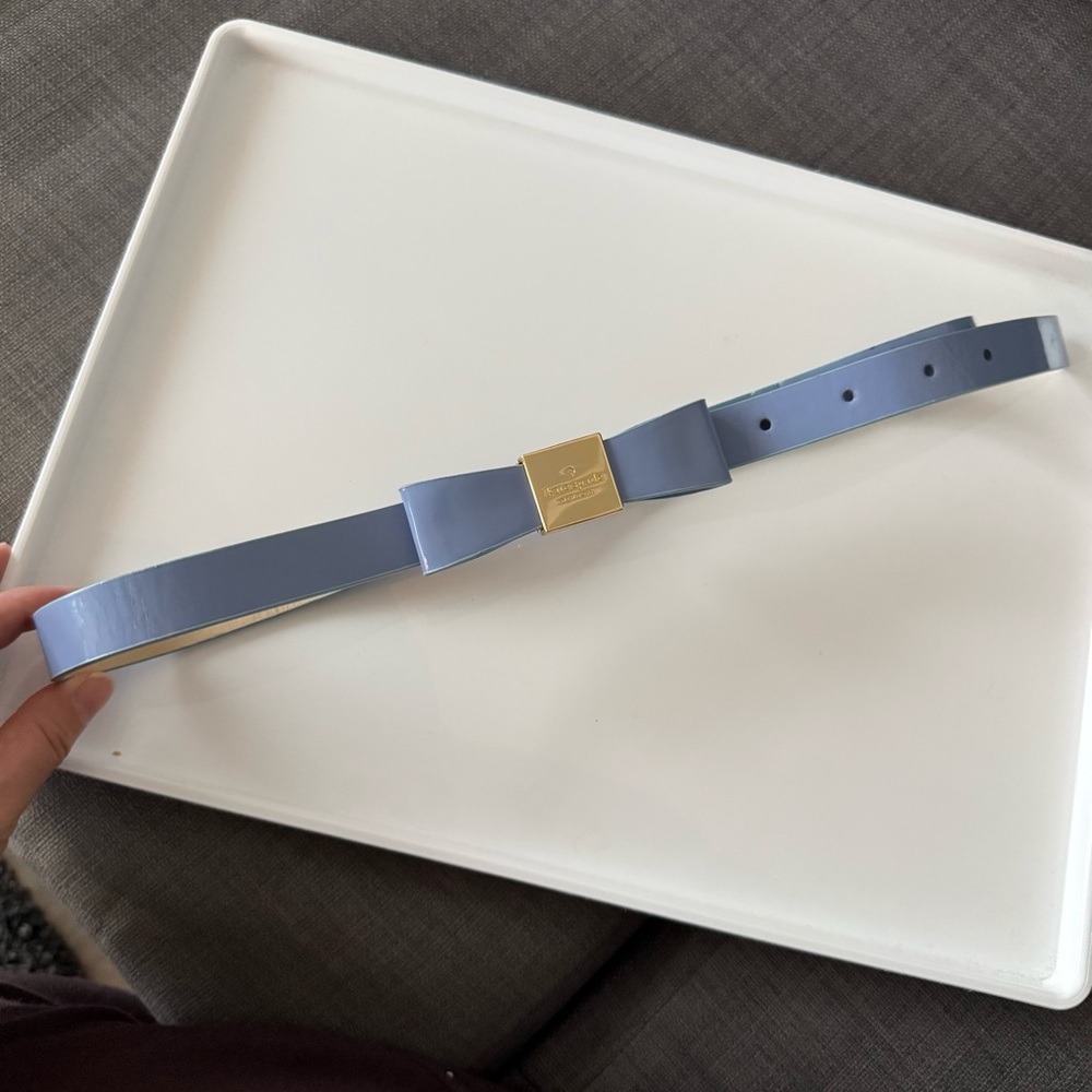 Kate Spade Signature Bow Belt in Periwinkle Patent Leather with Gold Accent XS